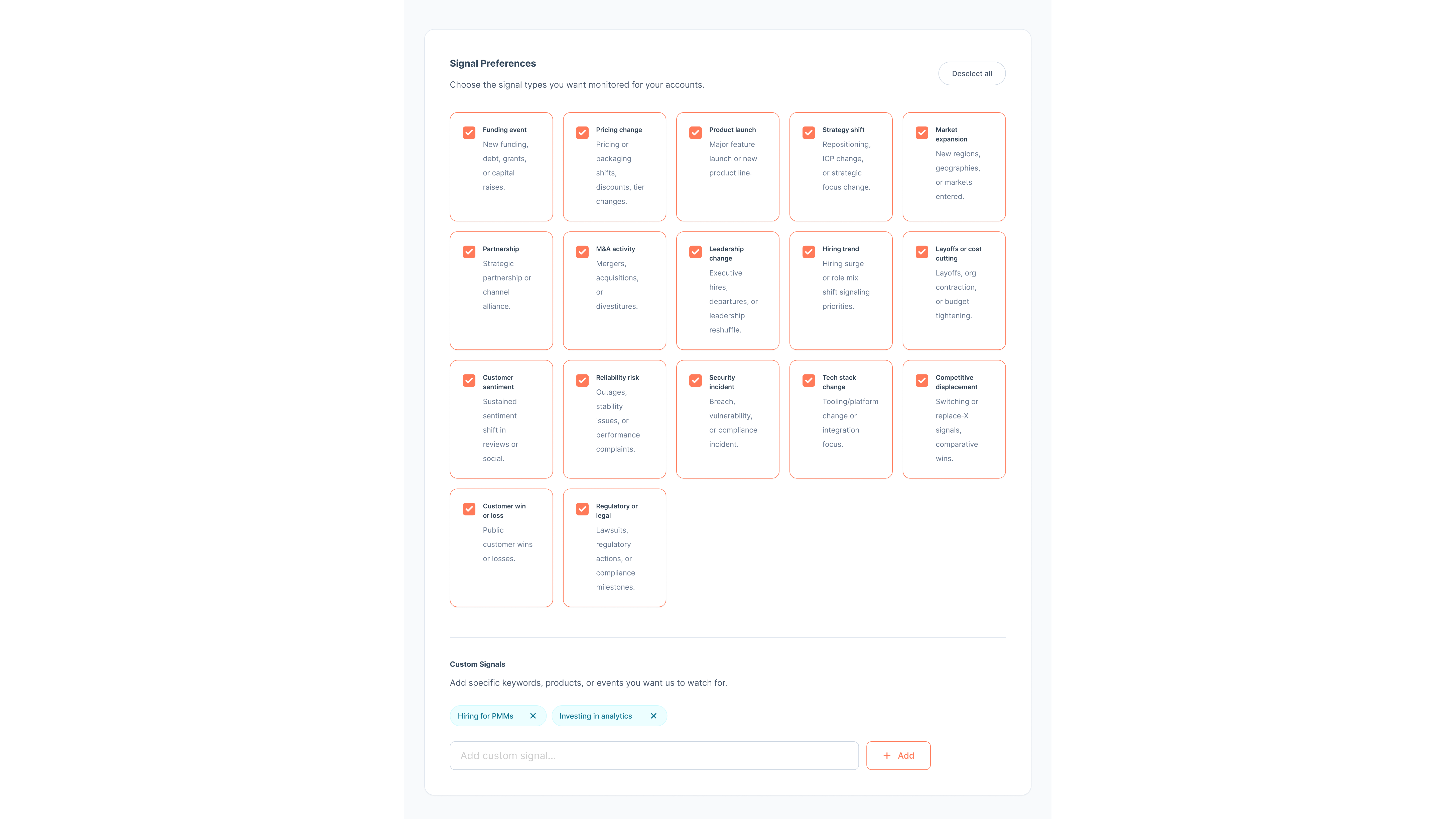 16+ signals and custom signal